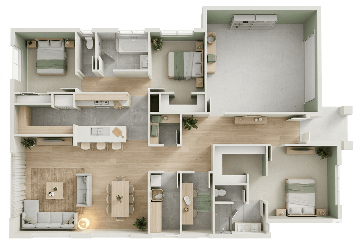 Three-dimensional visualization created from the floor plan